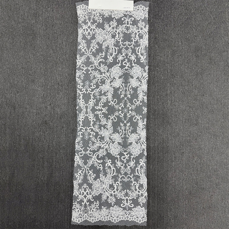 GCW-ACU100327-103 | White Floral Vine Embroidered Tulle Lace | Sequin Bridal Mesh Fabric